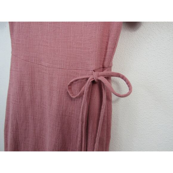 Madewell XS Crosshatch Puff-Sleeve Faux-Wrap Mini Dress Weathered Berry Pink - Picture 5 of 7